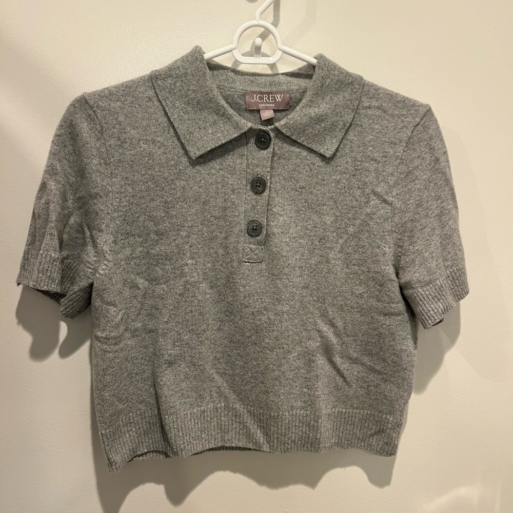 J Crew Grey Shrunken Cashmere Polo